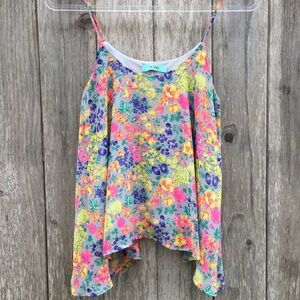 Karlie Neon Floral Sleevless Cami Spaghetti Strap Top Small